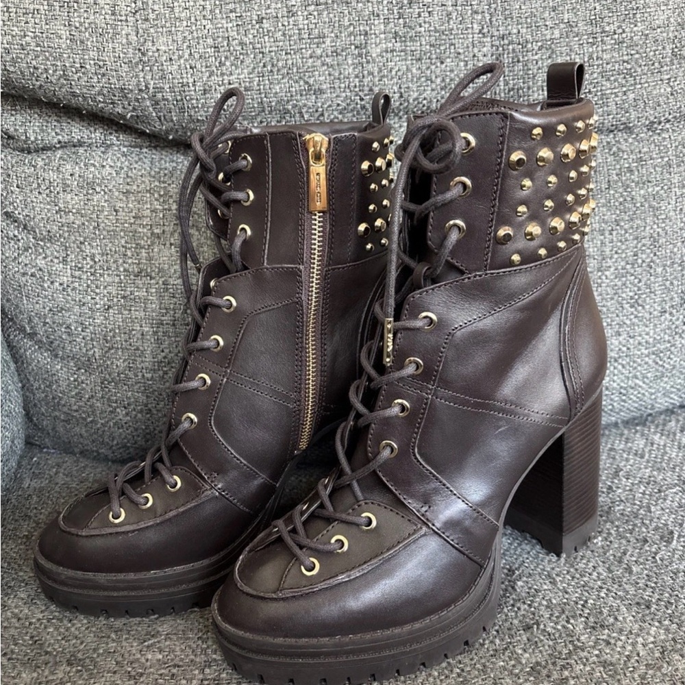 Michael Kors Dark Brown Lace Up Studded Boots